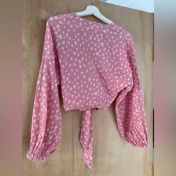 Anthropologie Pink Polka Dot Tie-Front Blouse - Picture 14 of 15